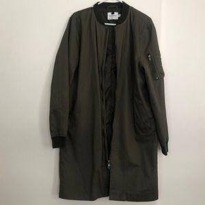 Topman army green bomber trench coat